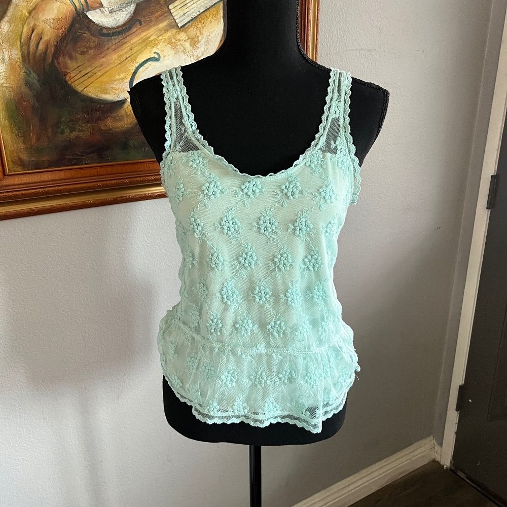 Charming Light Blue Lace Overlay Tank Top - Great Condition - Size Medium -